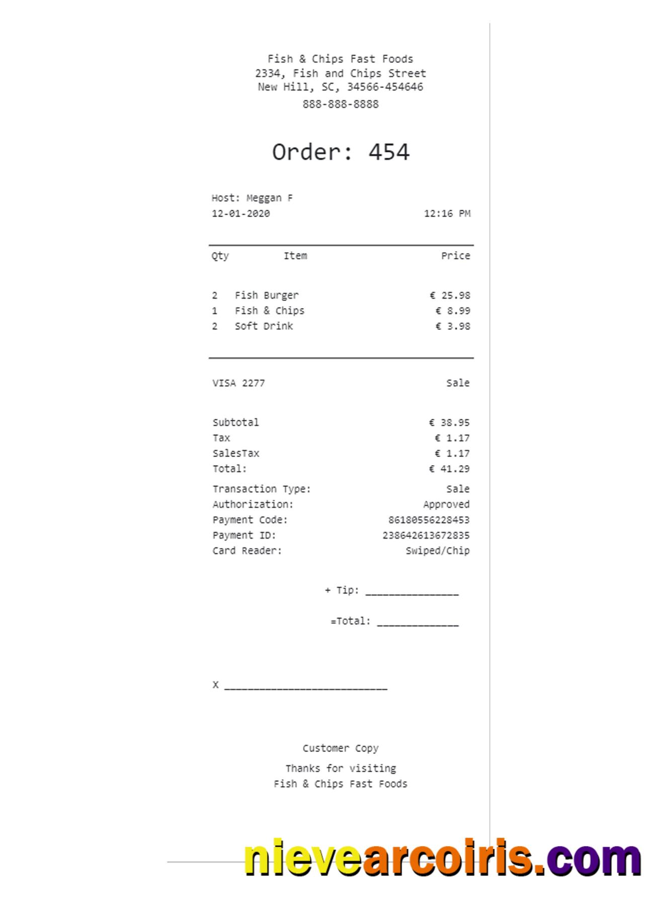 FAST FOOD Payment Receipt Photolook