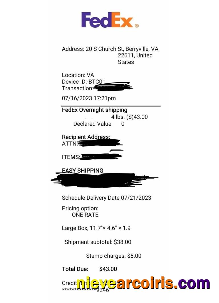 Fedex Corporation Receipt Template