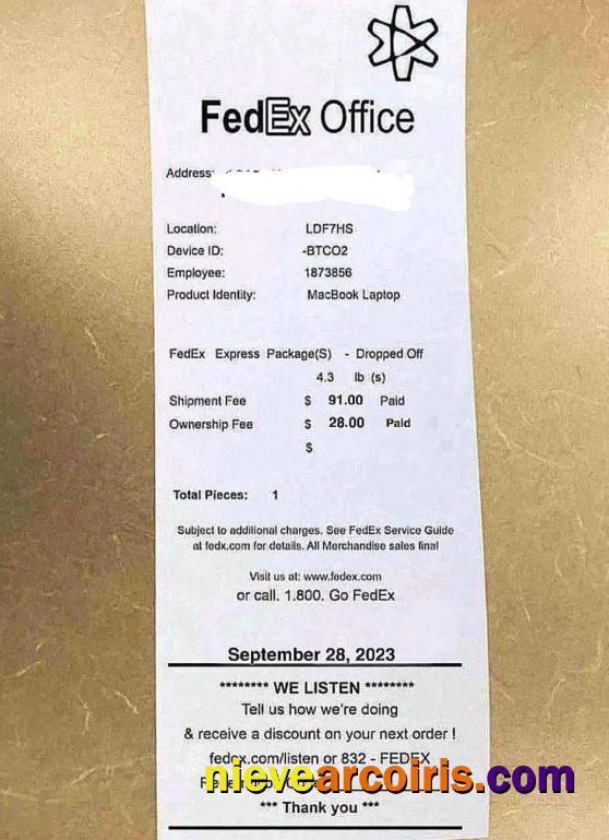 Fedex Office Payment Receipt Sample
