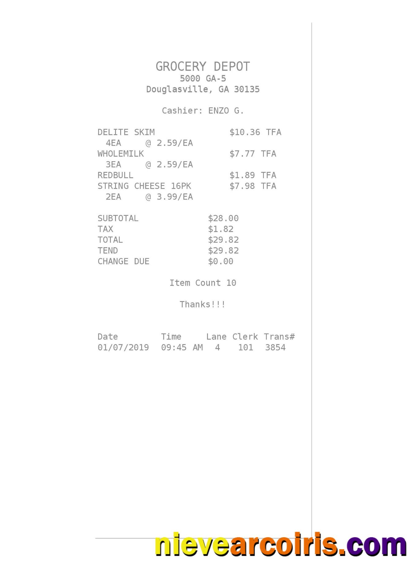 GROCERY DEPOT Payment Check Template