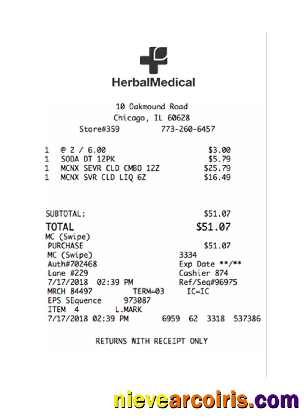 HERBAL MEDICAL Payment Receipt Template