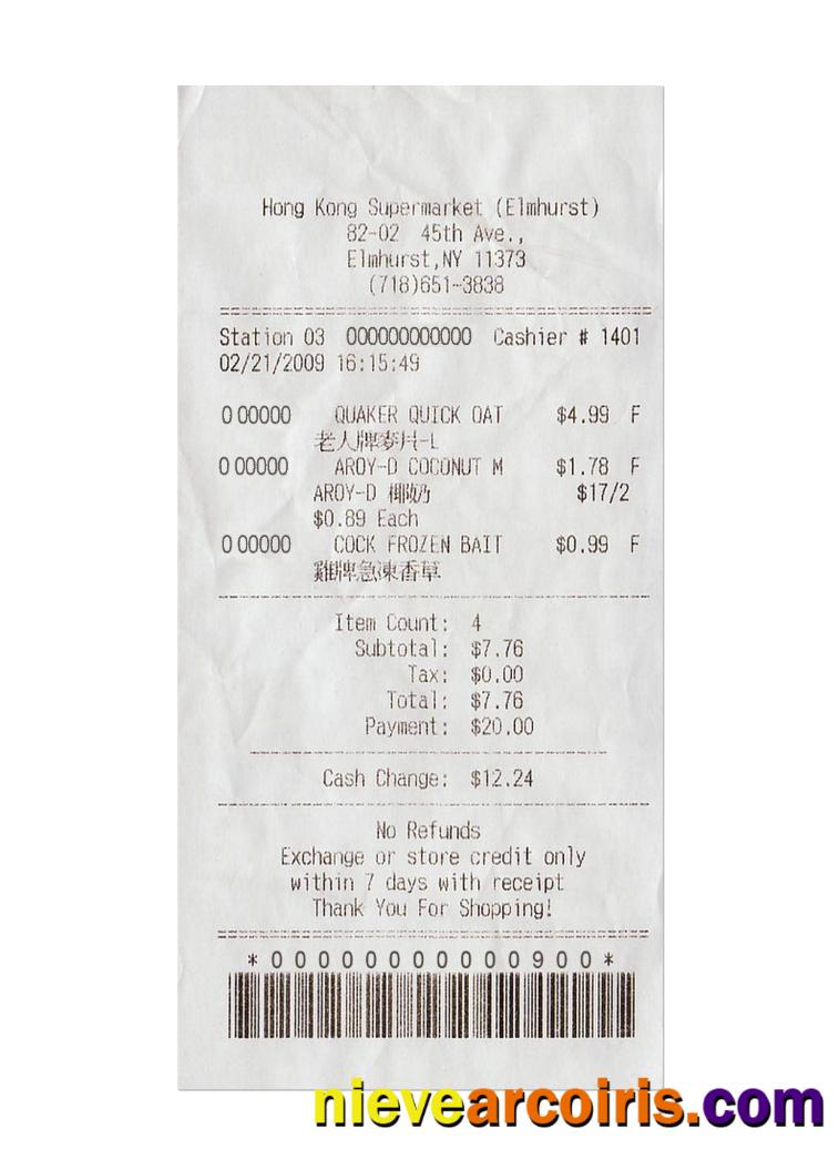 HONG KONG SUPERMARKET Payment Receipt Preview