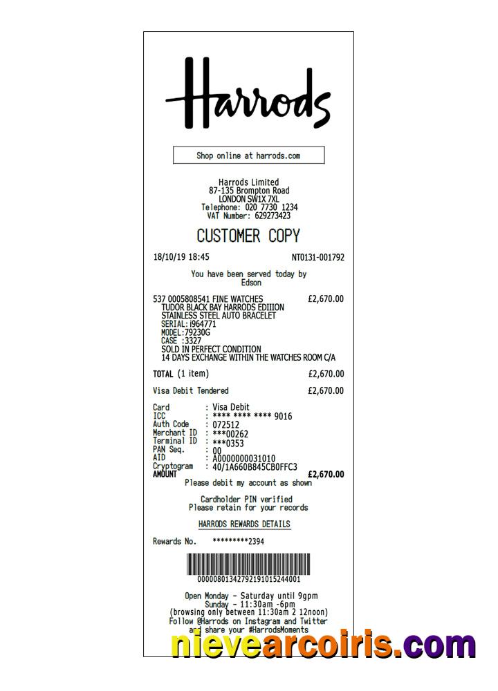Harrods Payment Receipt Photolook