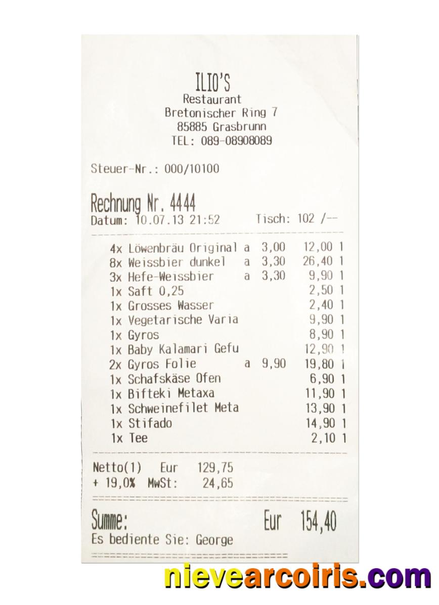 ILIO'S RESTAURANT Payment Check Photolook