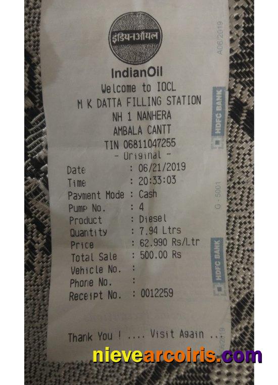 Indian Oil Company Payment Receipt Template