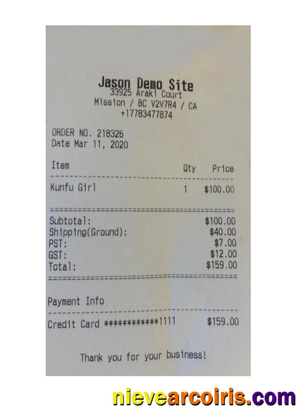 JASON DEMO SITE Receipt Template