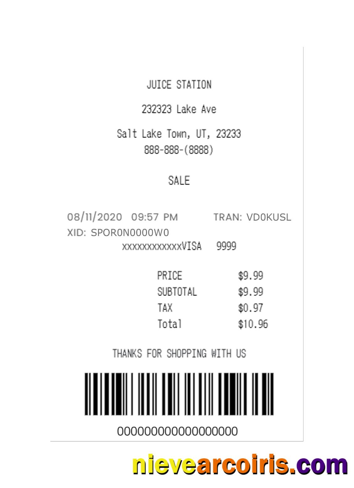 JUICE STATION Payment Check Template