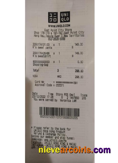 Japan Uniqlo Company Payment Receipt Photolook