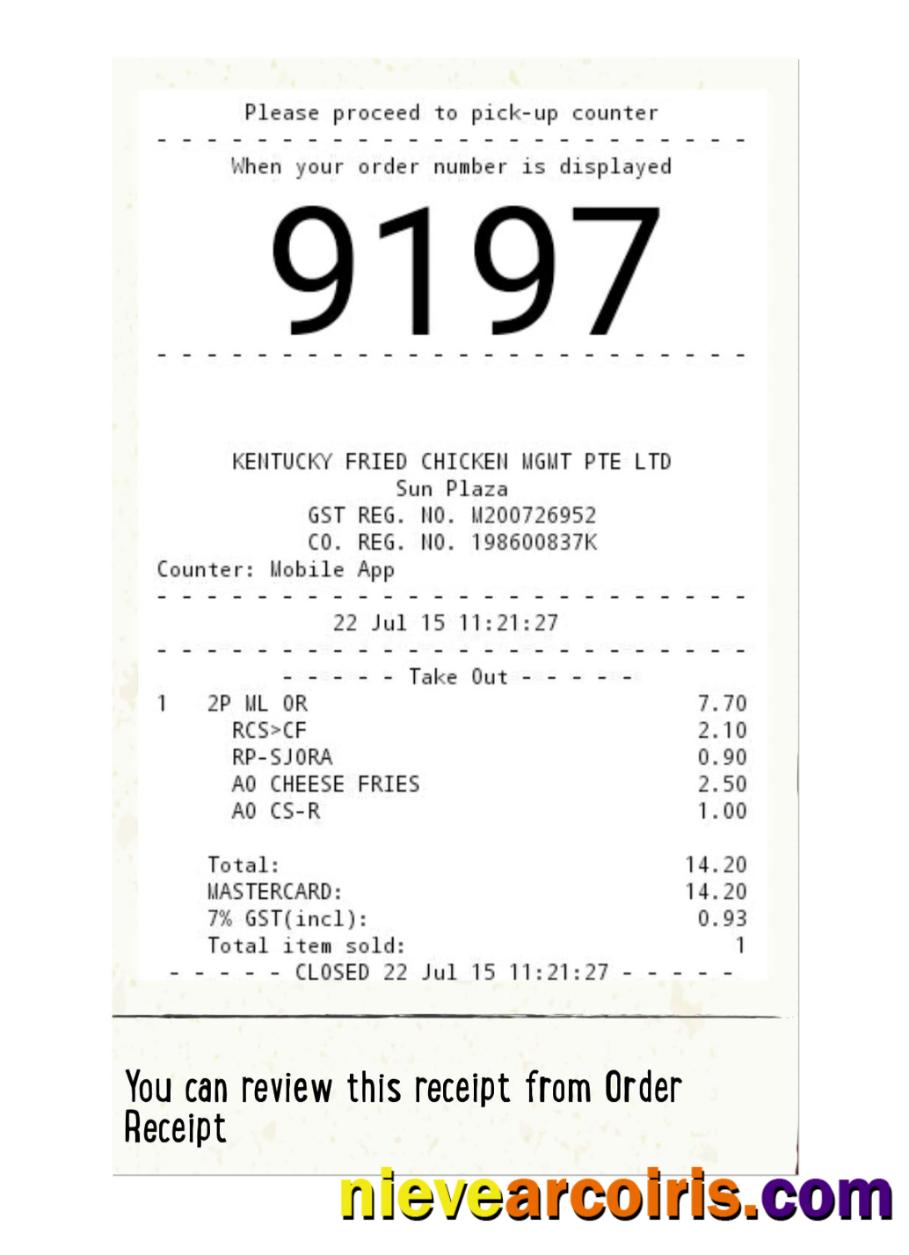 KFC Payment Check Sample