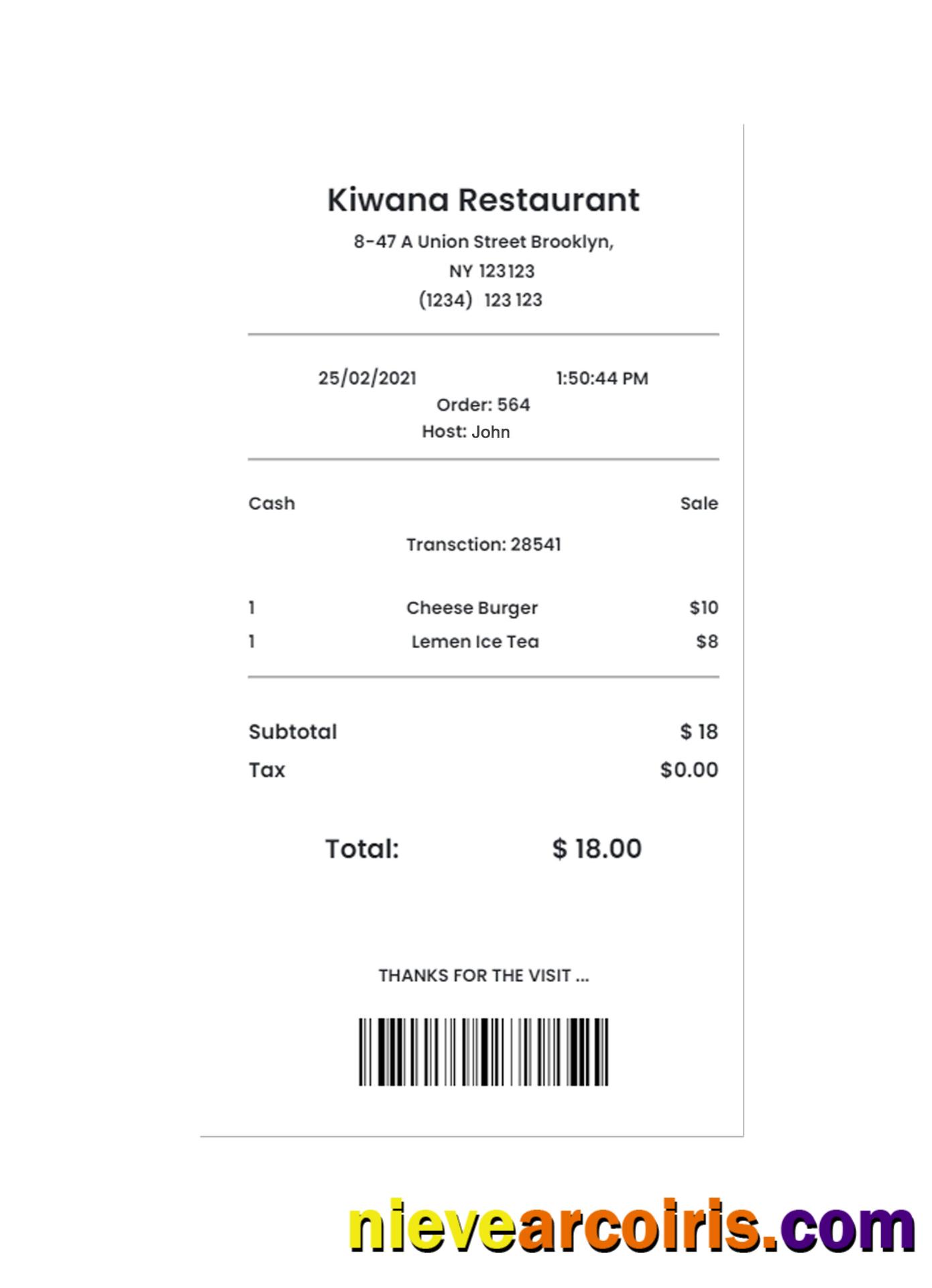 KIWANA RESTAURANT Payment Check Preview