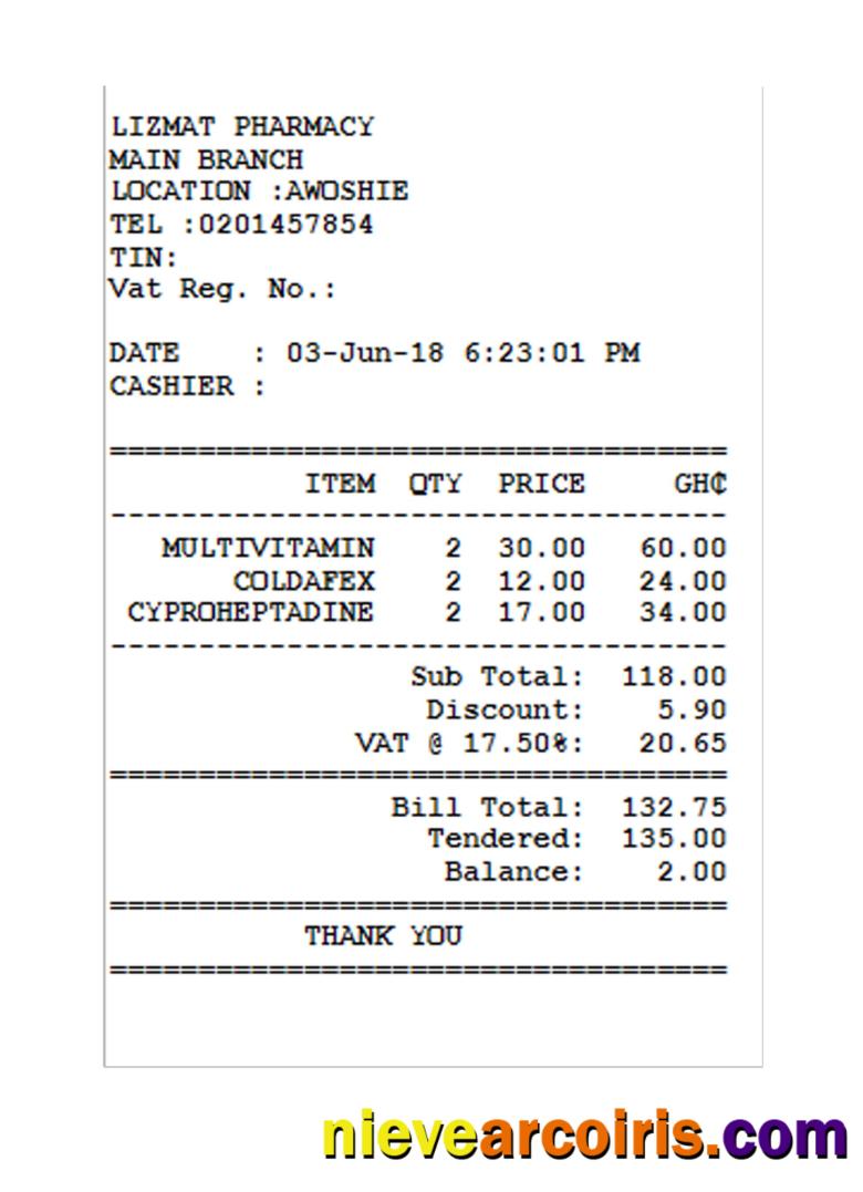 LIZMAT PHARMACY Receipt Preview