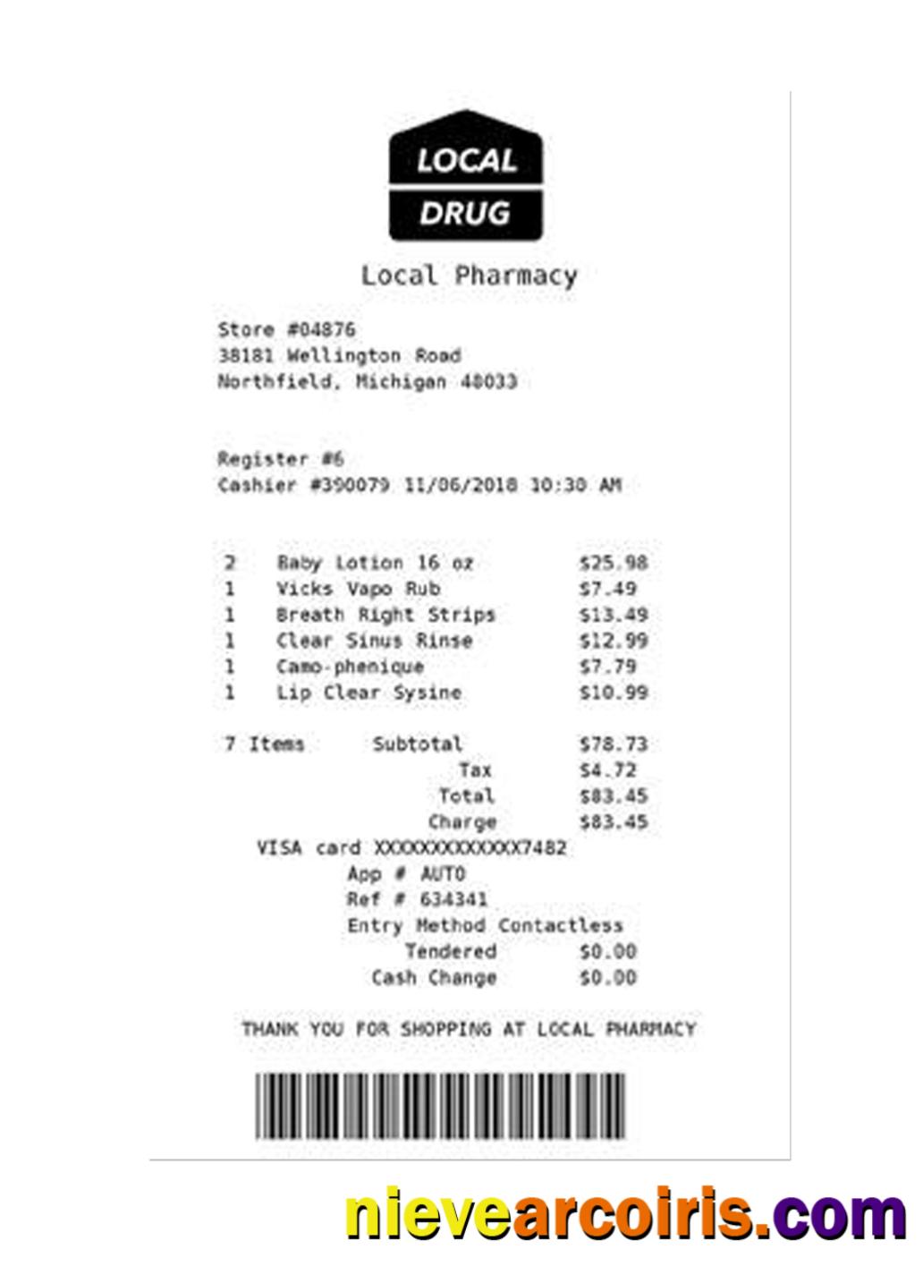 LOCAL DRUG PHARMACY Payment Check Sample