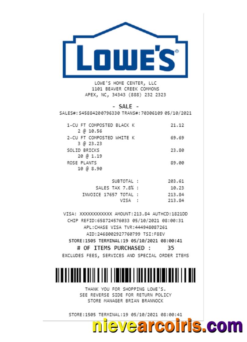 LOWE'S Payment Receipt Photolook