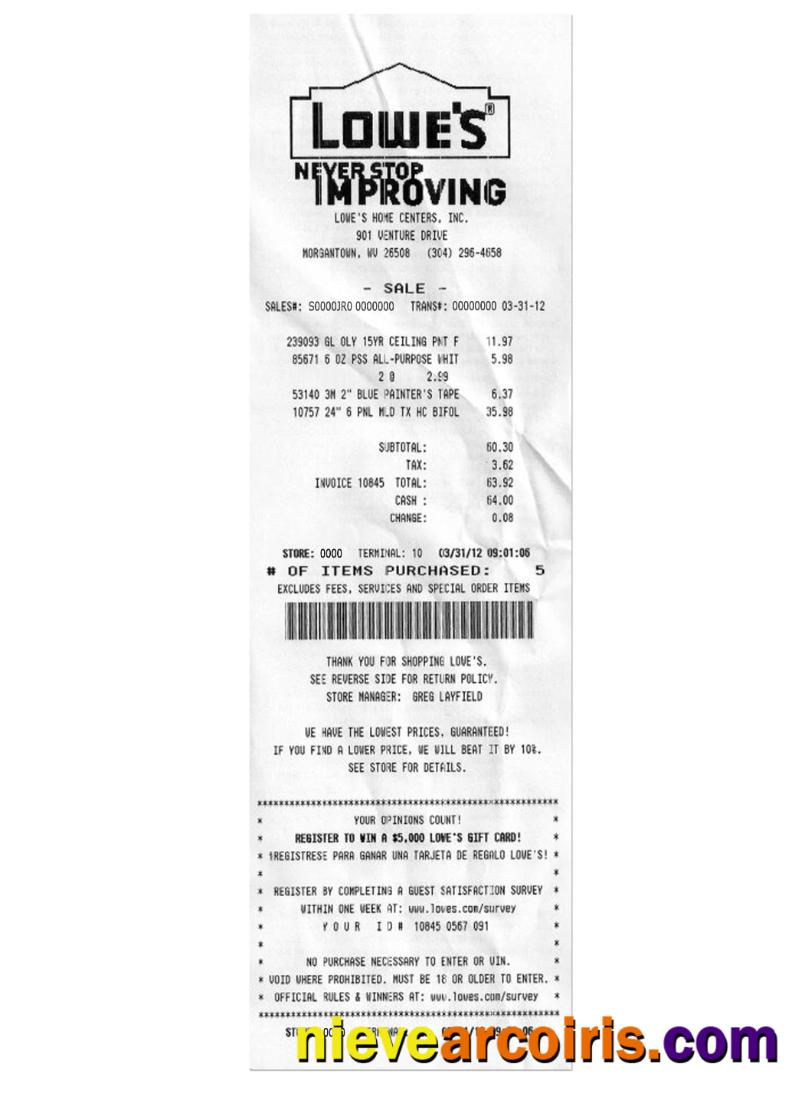 LOWES Payment Receipt Preview