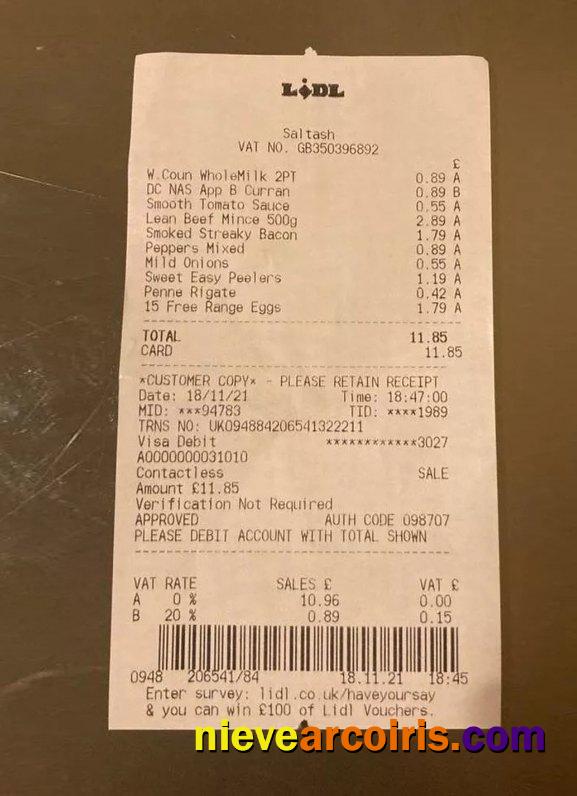 Lidl Supermarket Payment Receipt Preview