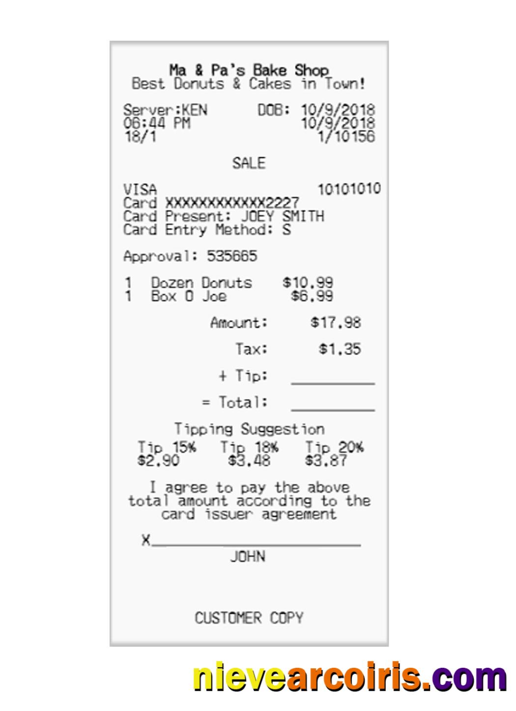 MA & PA'S BAKE SHOP Receipt Photolook