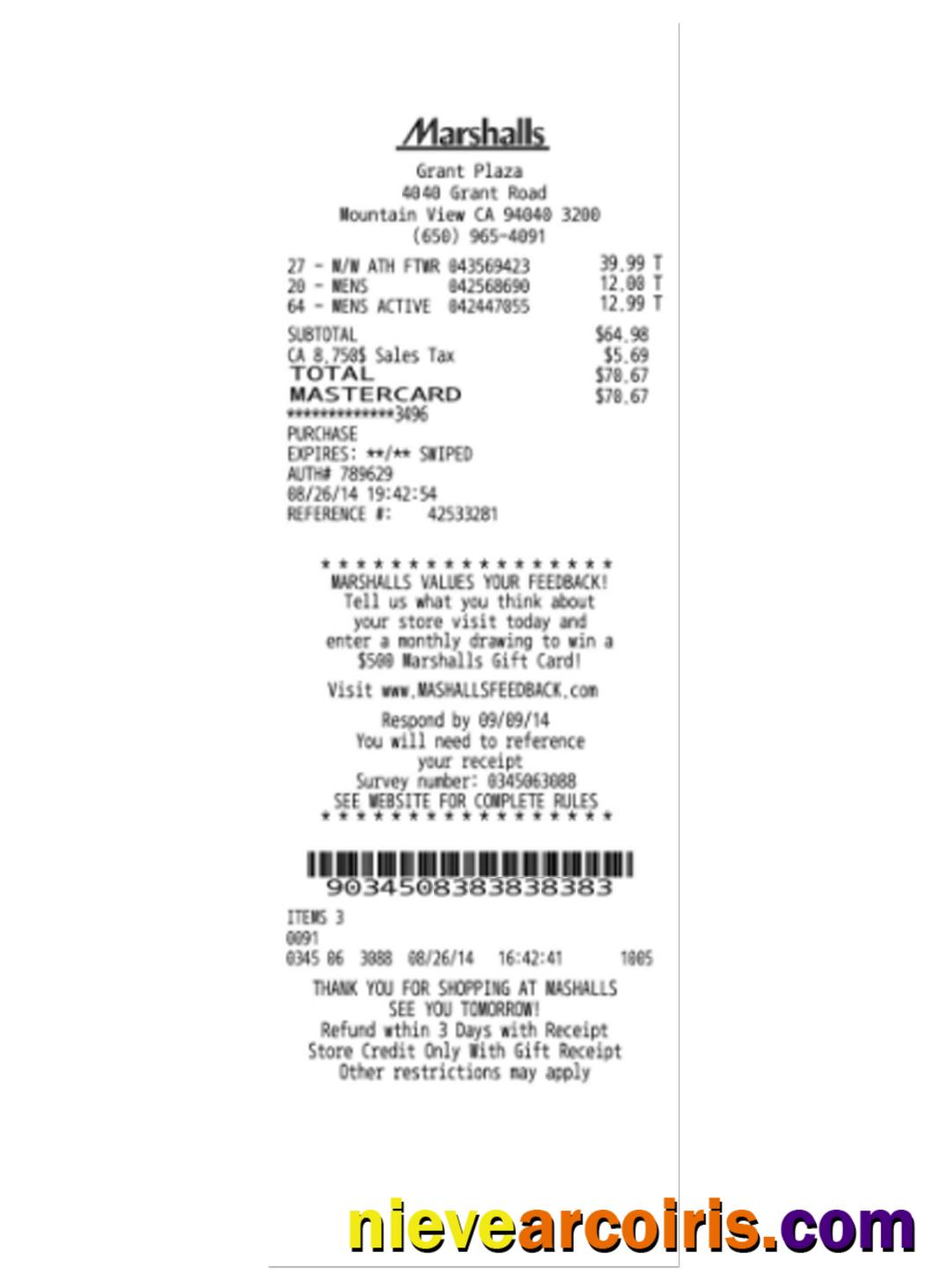 MARSHALLS Payment Receipt Template