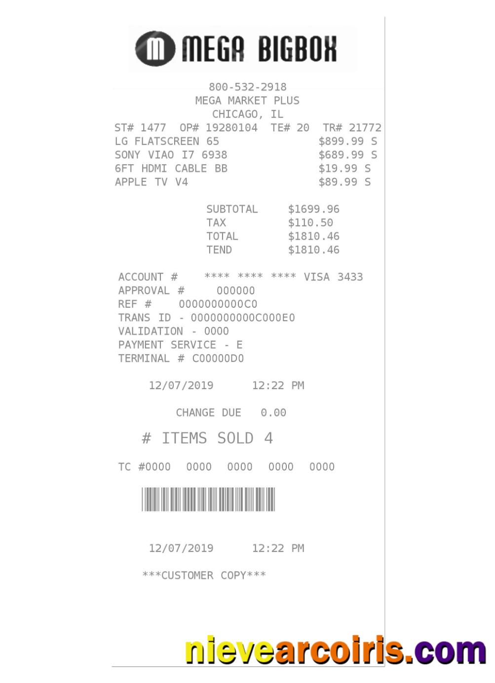 MEGA BIGBOX Payment Receipt Sample