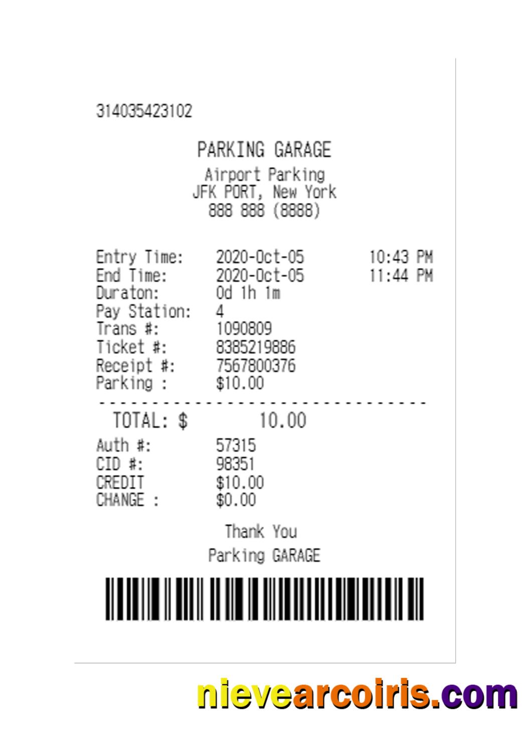 Editable PARKING GARAGE Payment Check Template