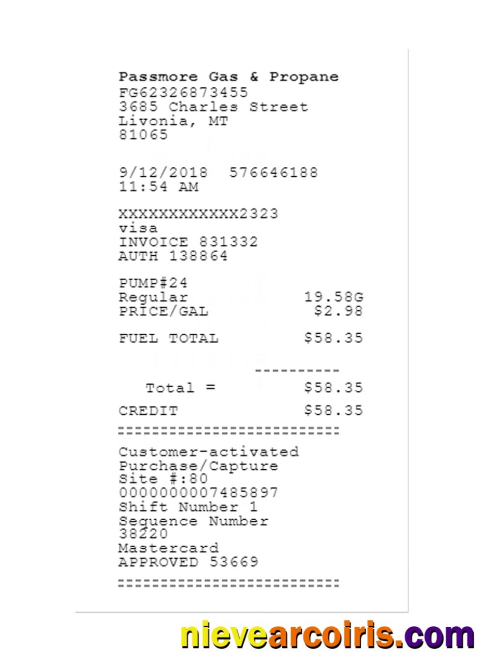 Realistic PASSMORE GAS & PROPANE Receipt Template