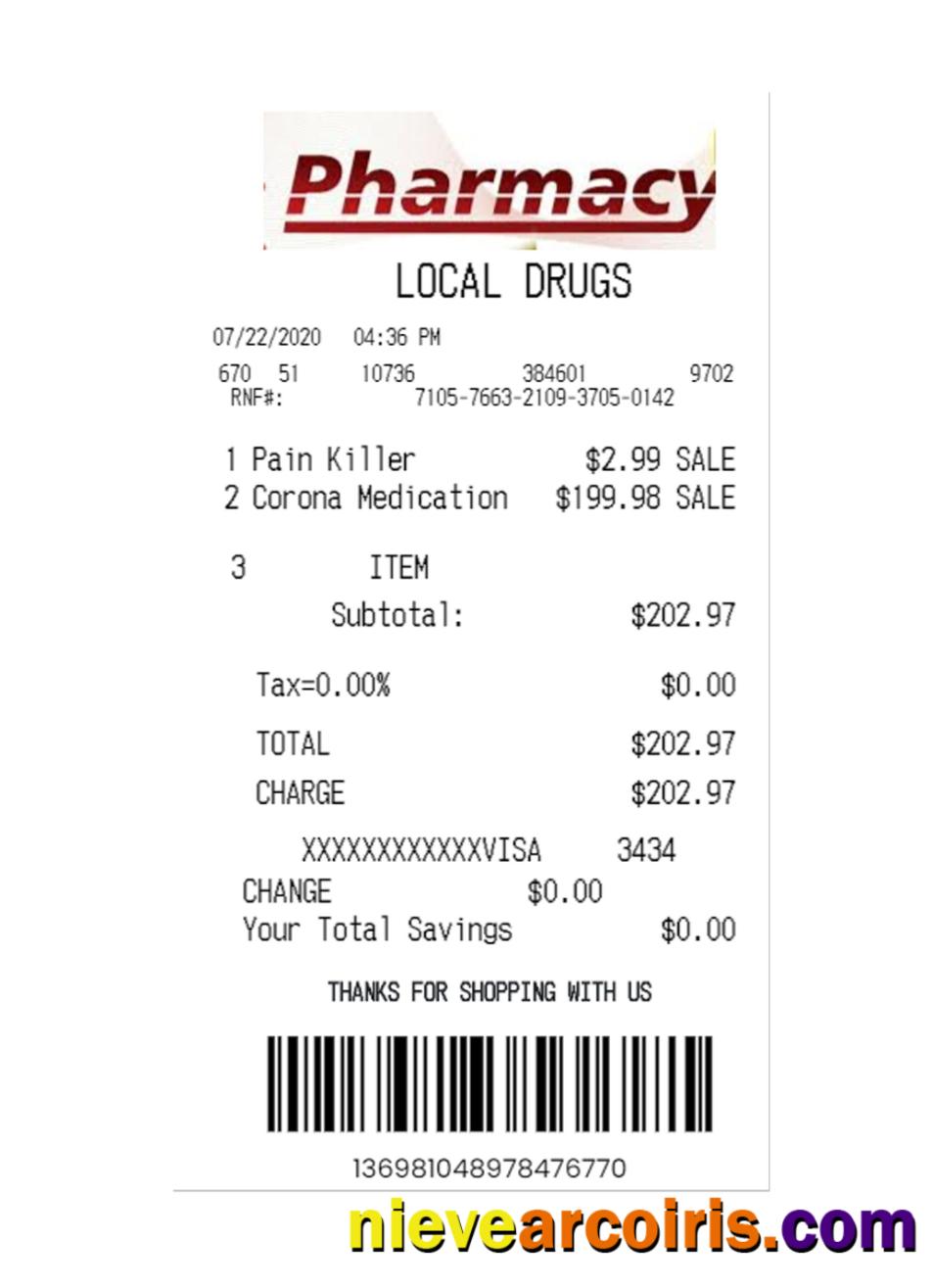 PHARMACY Payment Receipt Sample