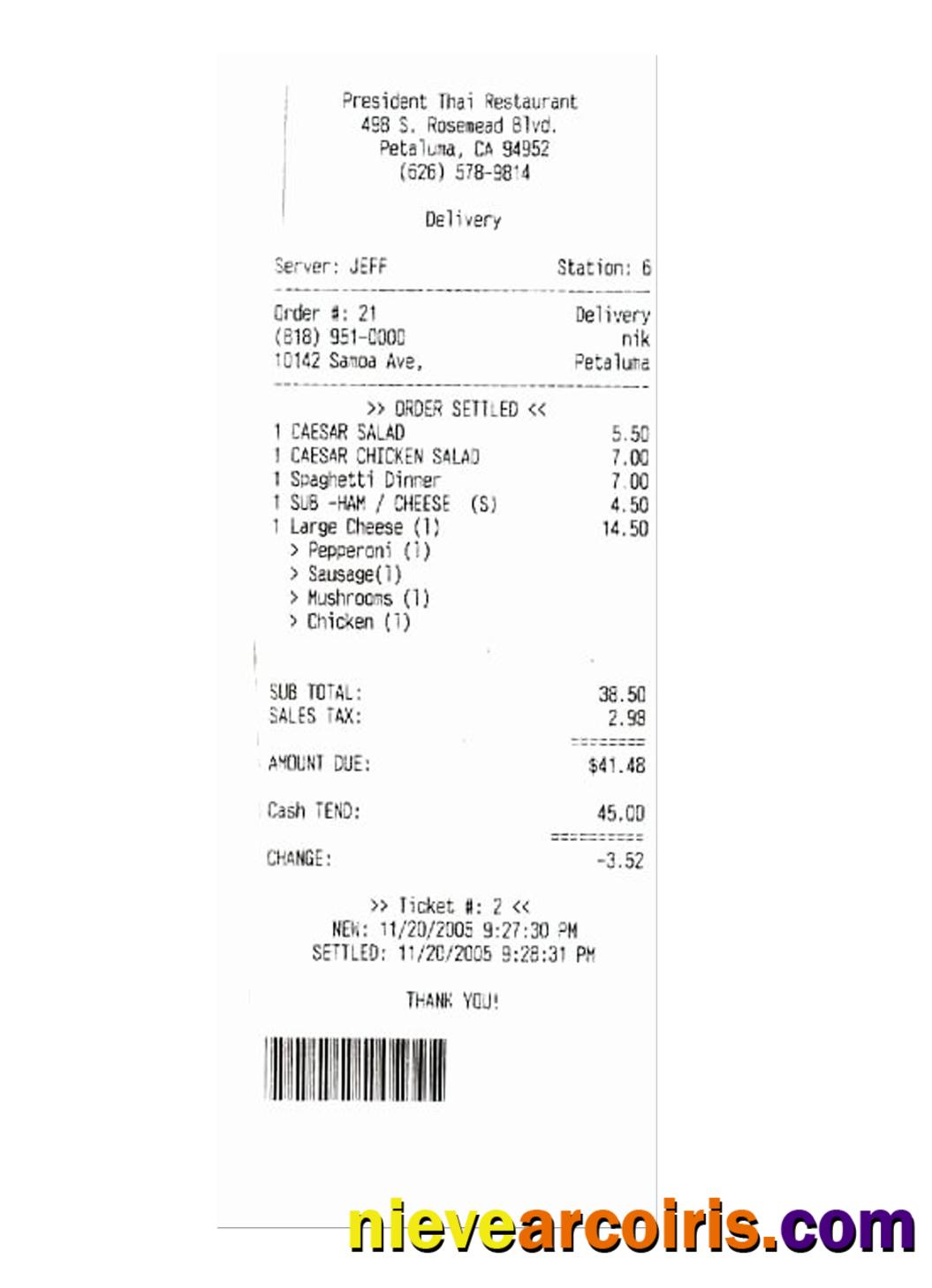 PRESIDENT THAI RESTAURANT Payment Check Version 2 Preview