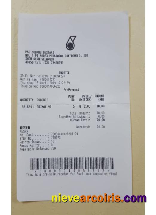 PSS Subang Bestari Payment Receipt Template