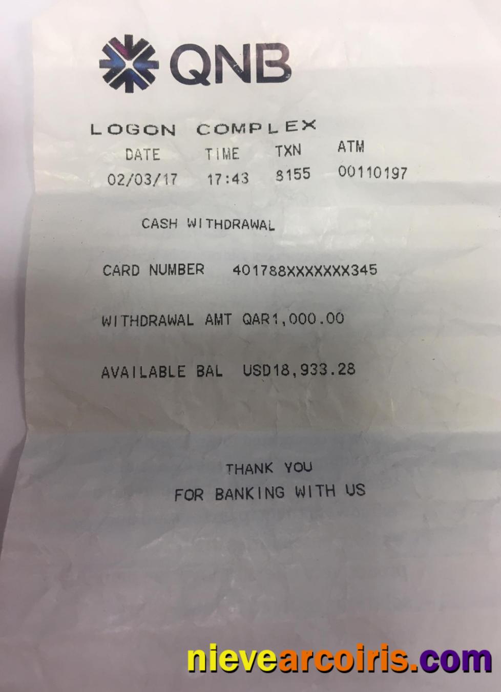 QNB Bank Payment Check Sample