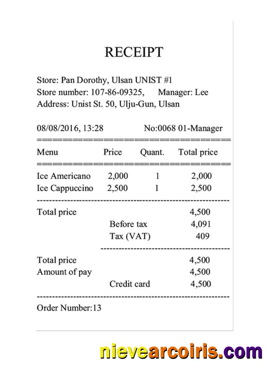 RECEIPT EXAMPLE Template