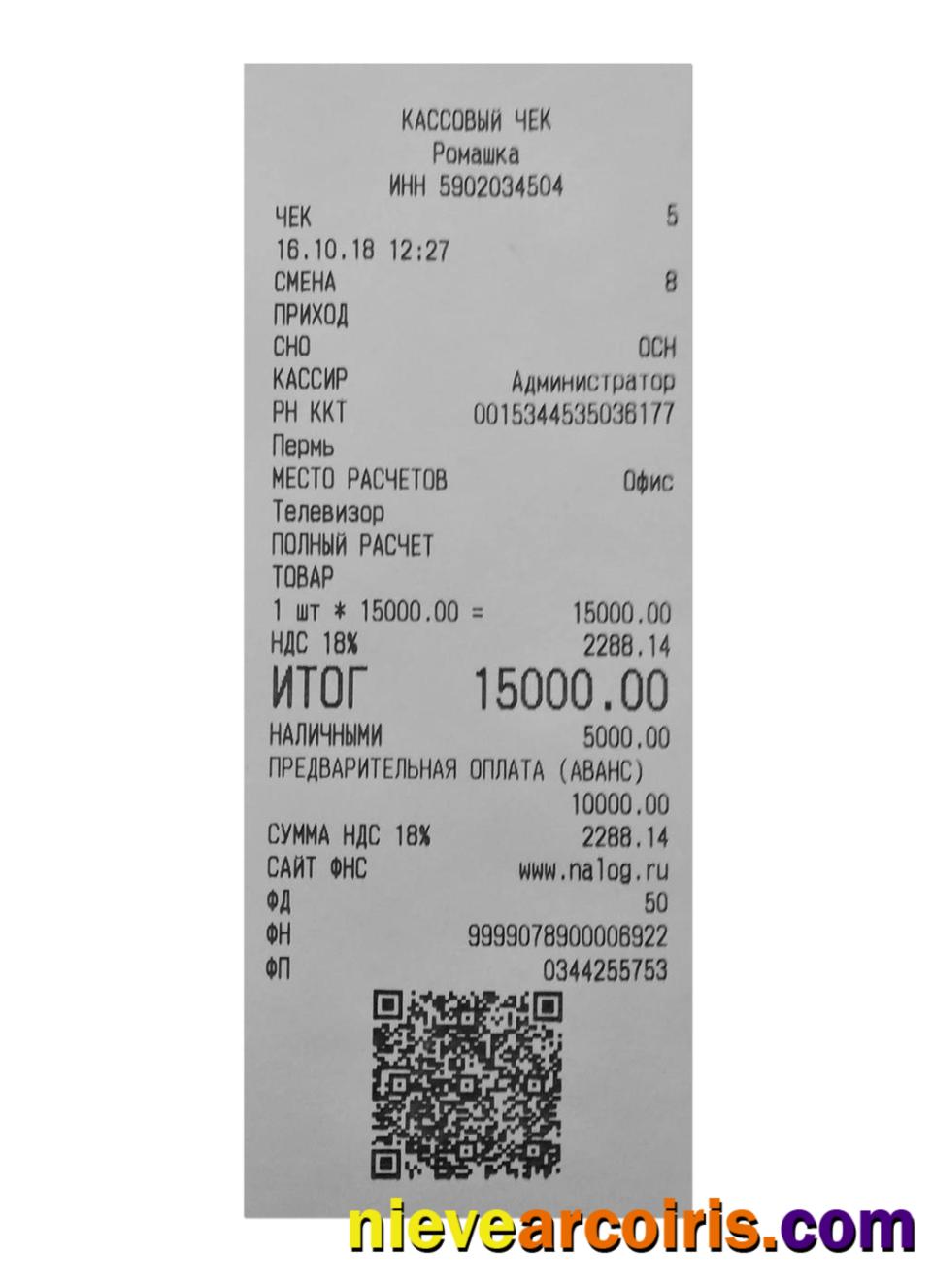 RUSSIAN MARKET Payment Receipt Sample