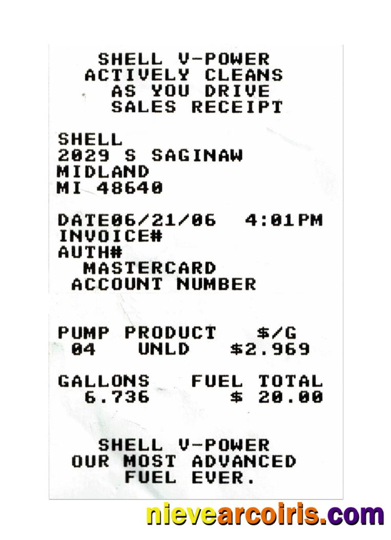 SHELL V POWER Payment Receipt Template