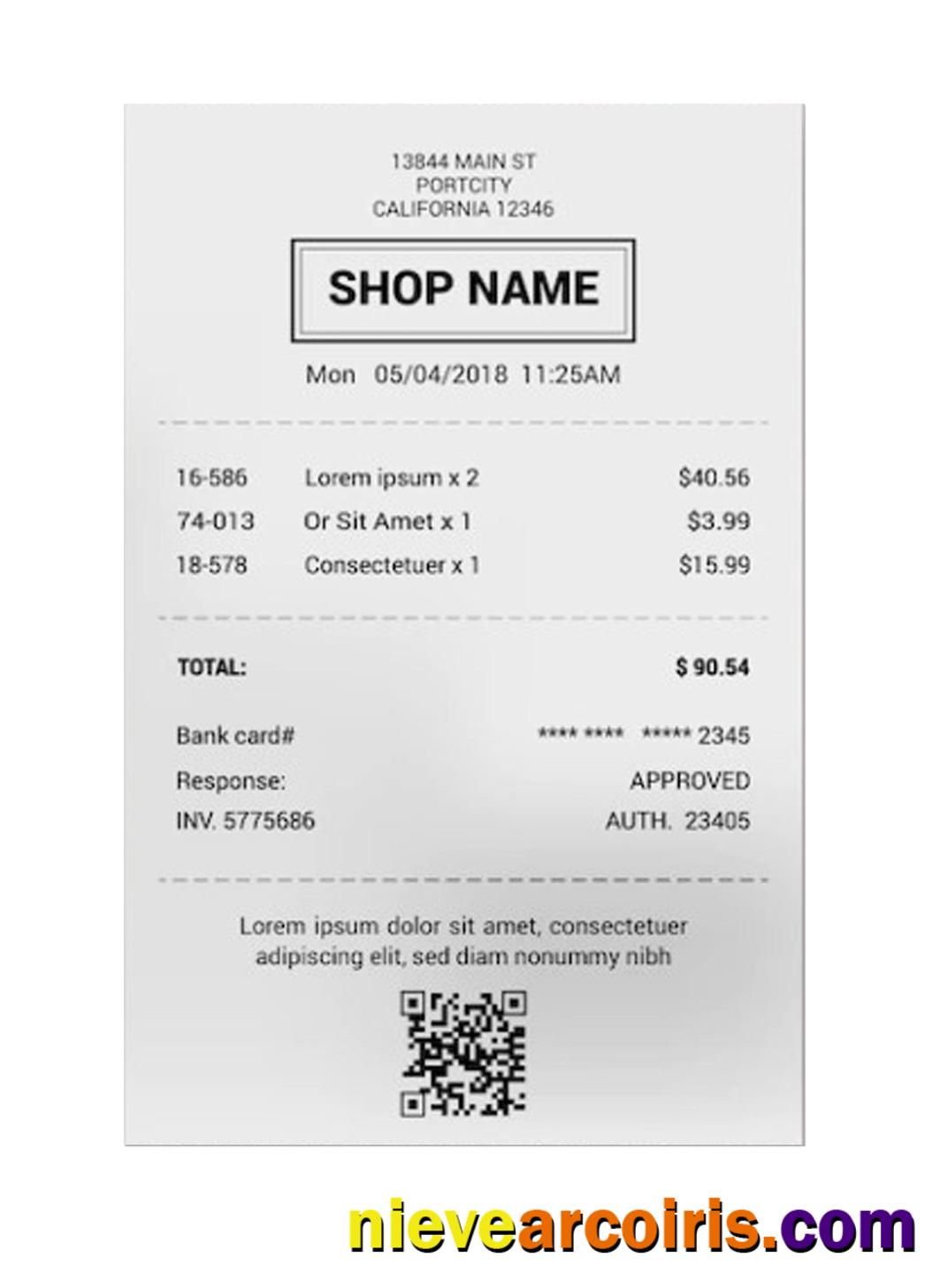 SHOP Receipt Sample Preview