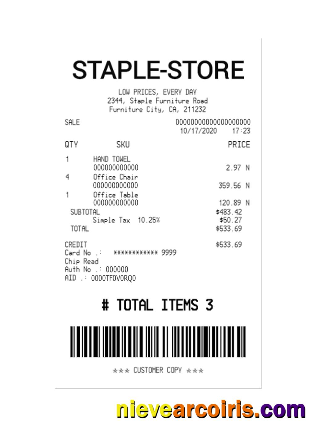STAPLE STORE Payment Check Sample