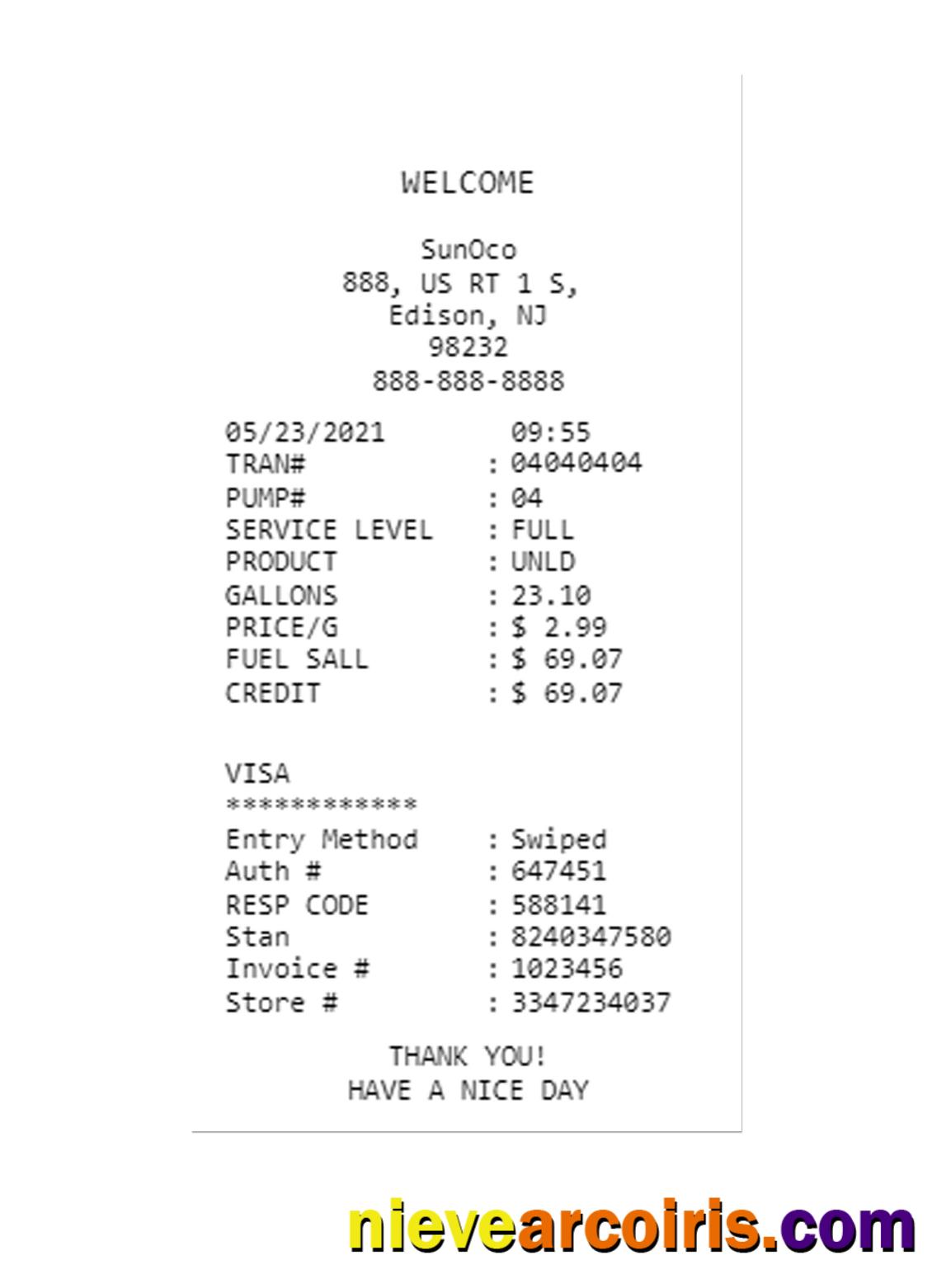 SUN0CO Receipt Template