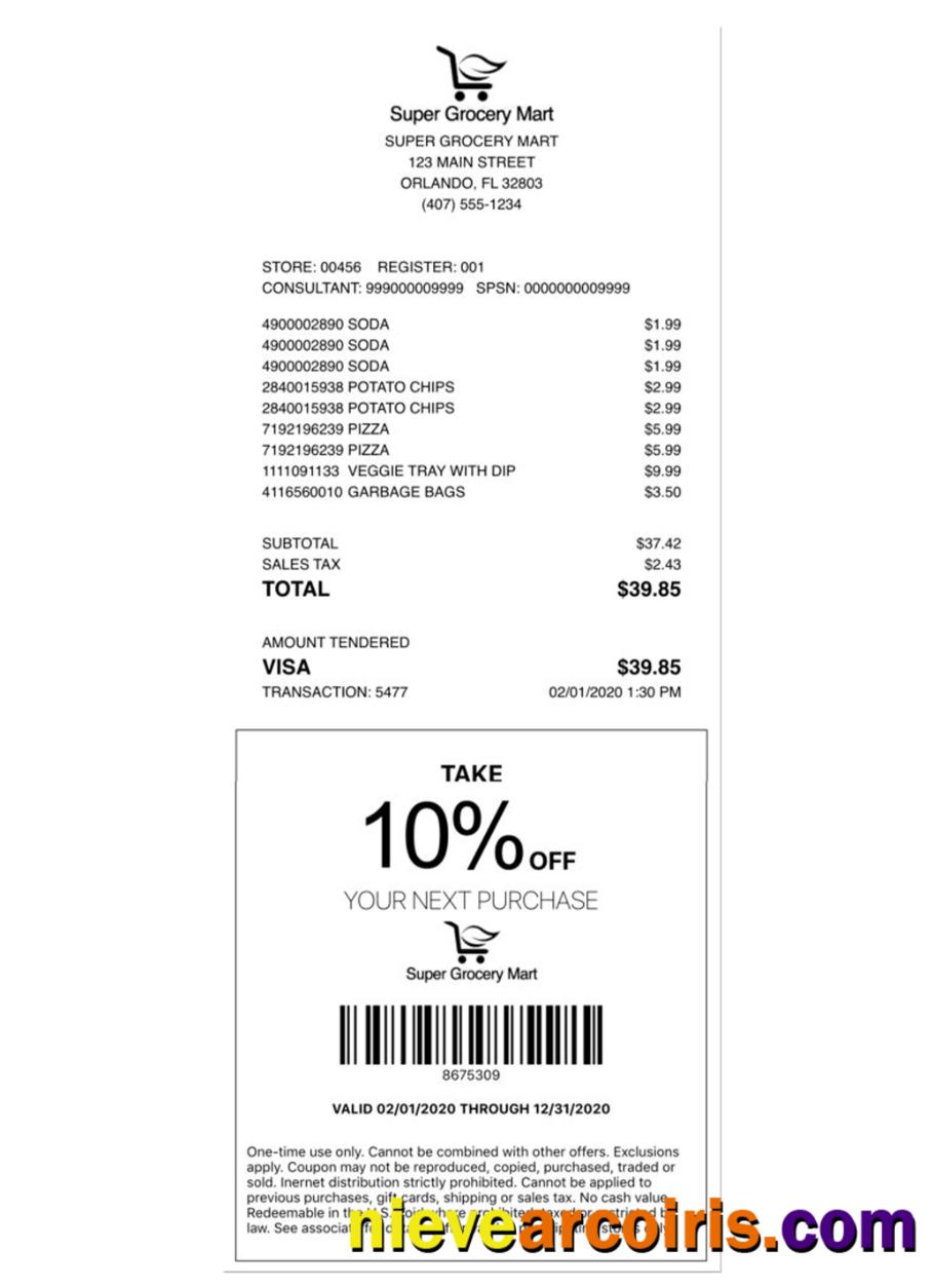 SUPER GROCERY MART Payment Receipt Photolook