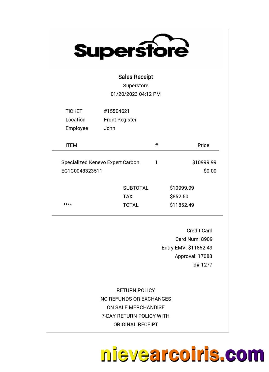 SUPERSTORE Payment Receipt Preview