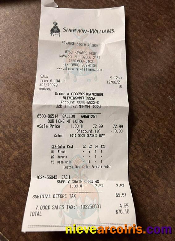 Sherwin Williams Company Payment Receipt Preview
