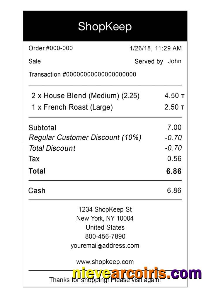 Shopkeep Payment Receipt Template
