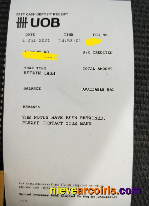 Singapore UOB Bank Deposit Receipt Template