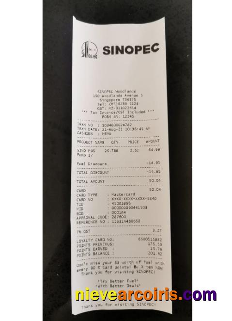 Sinopec Corporation Payment Receipt Sample