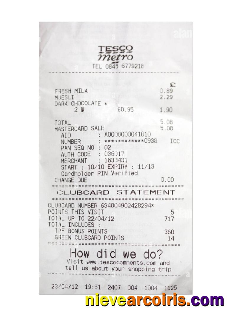 TESCO Payment Receipt Photolook