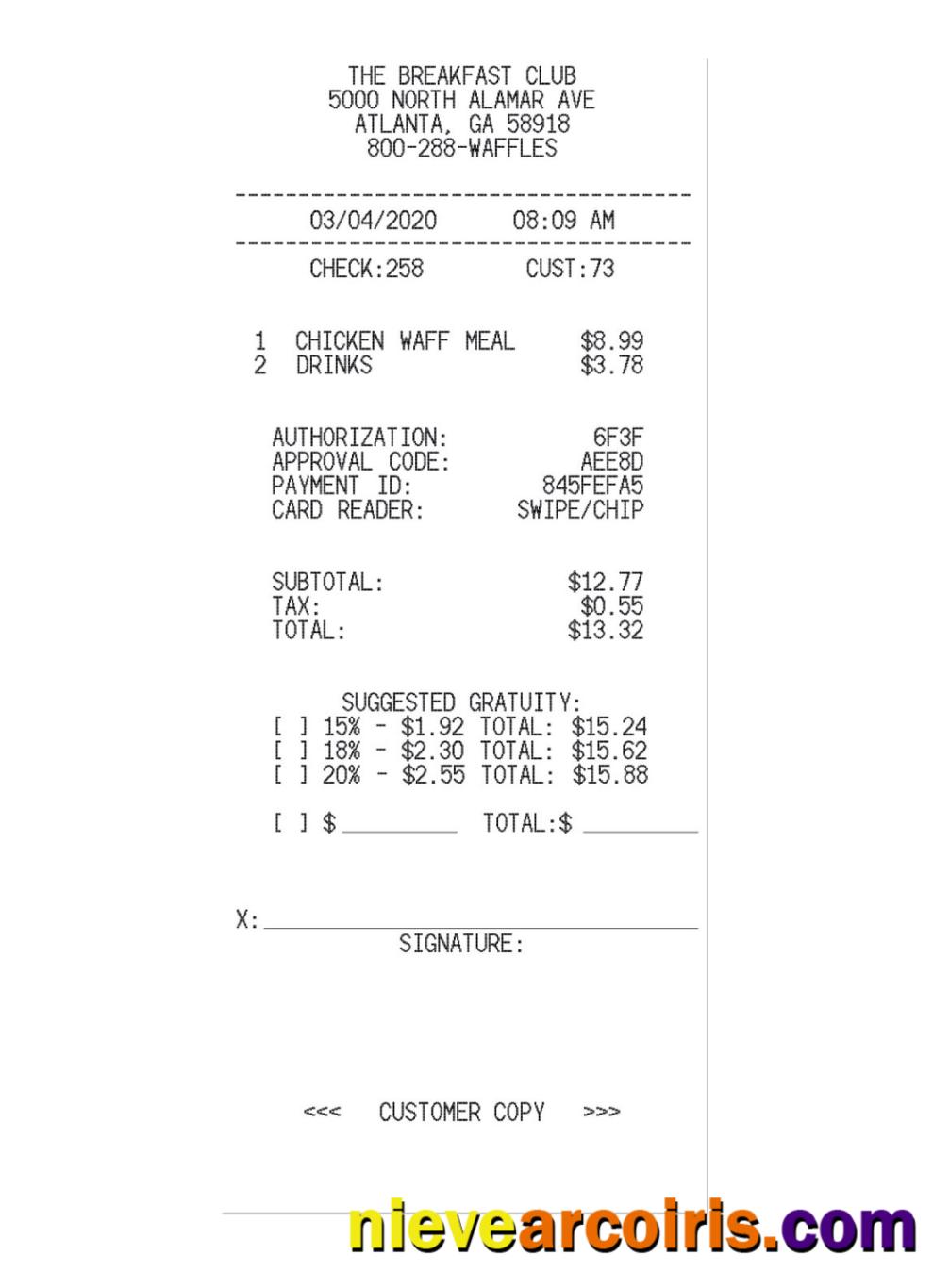 THE BREAKFAST CLUB Receipt Template
