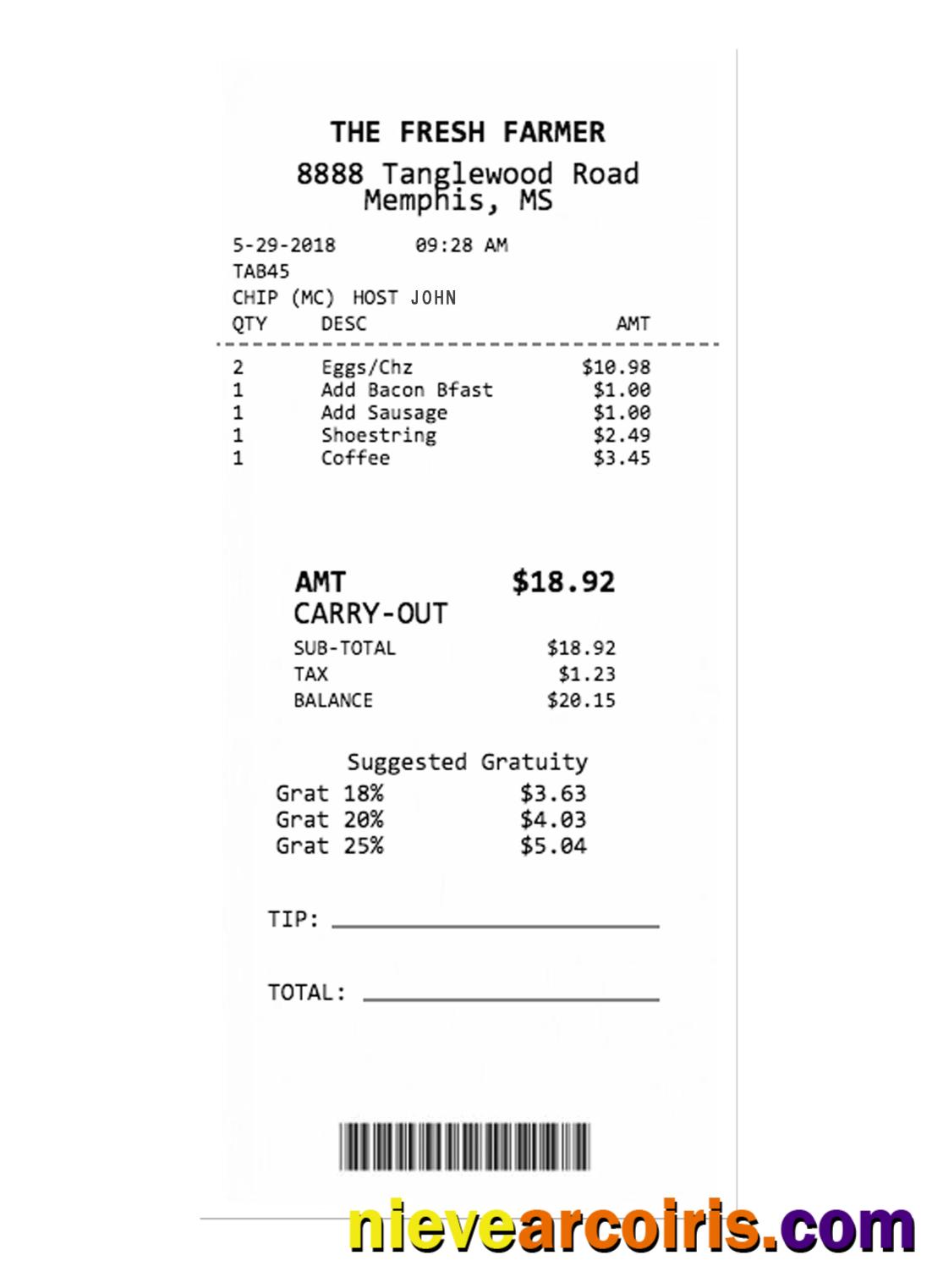 THE FRESH FARMER Payment Receipt Sample