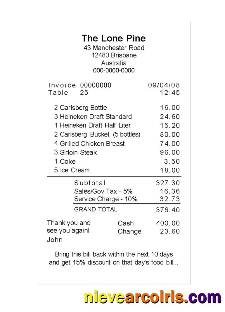 THE LONE PINE Payment Check Sample