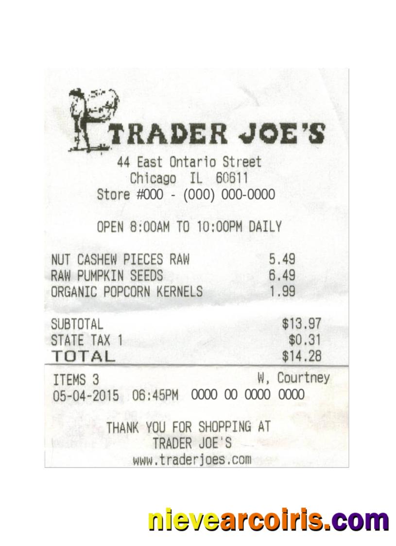 TRADER JOE'S Cash Receipt Preview
