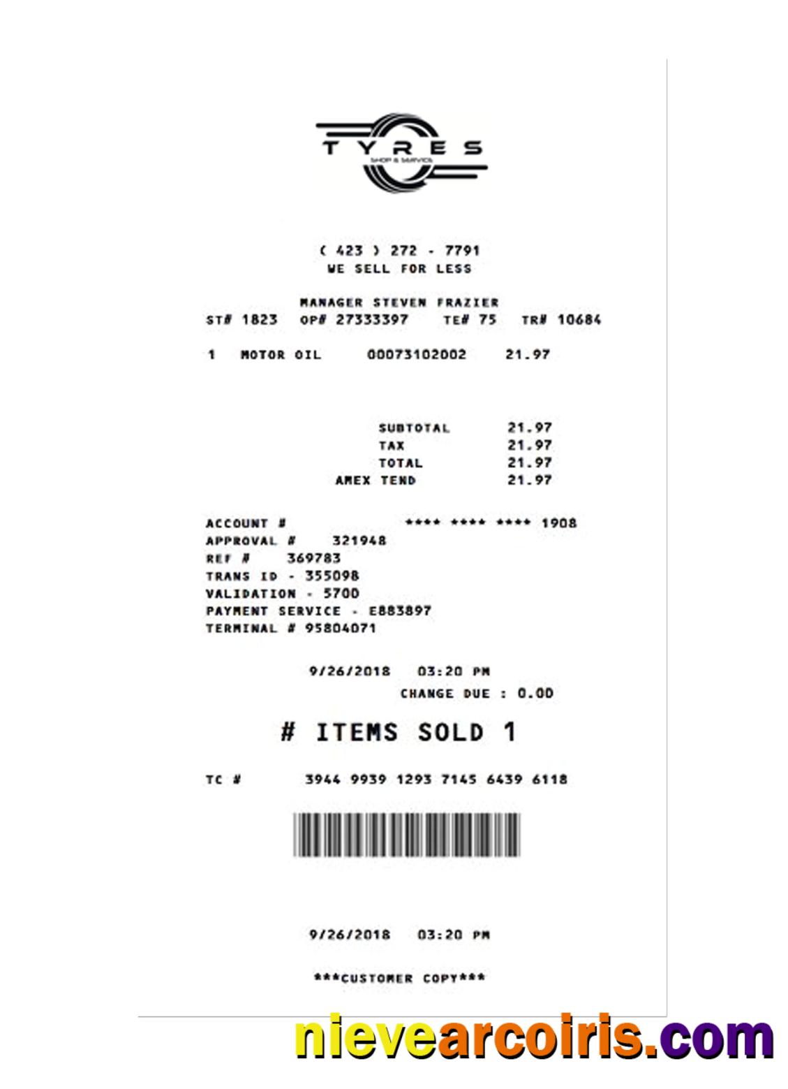 TYRES SHOP Payment Receipt Photolook