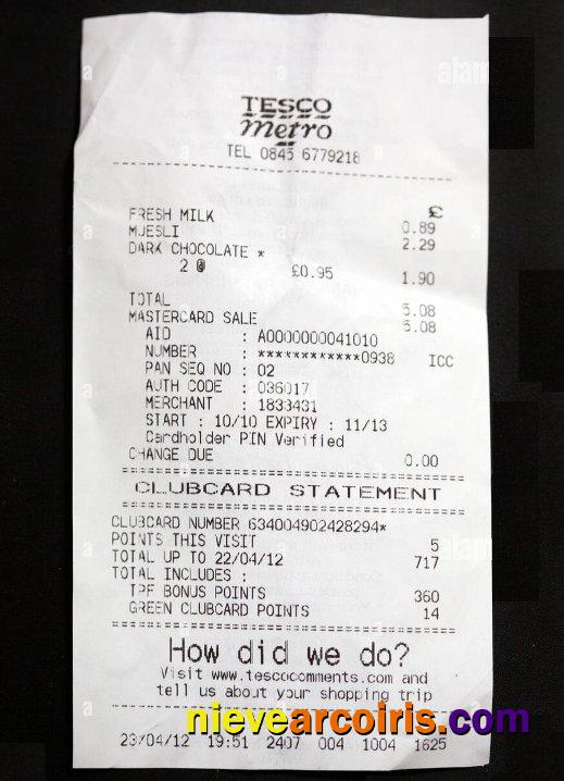 Tesco Retail Payment Check Template