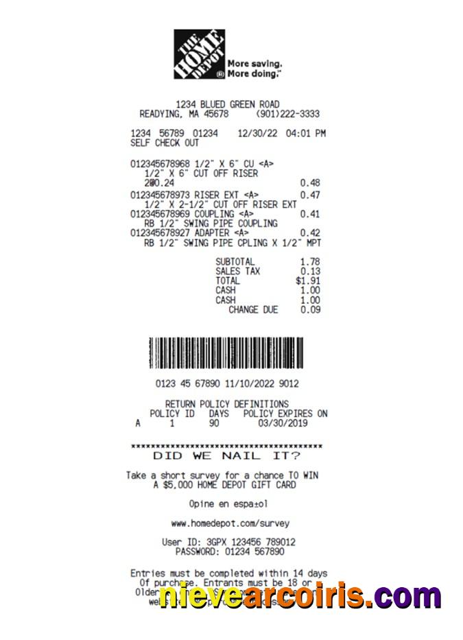 The Home Depot Company Payment Slip Preview