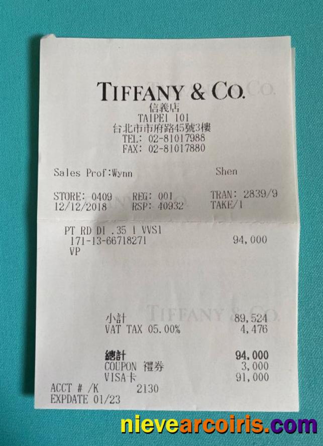 Tiffany & Co Payment Receipt Photolook