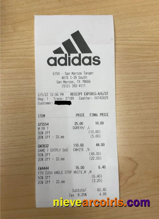 USA Adidas Payment Receipt Photolook